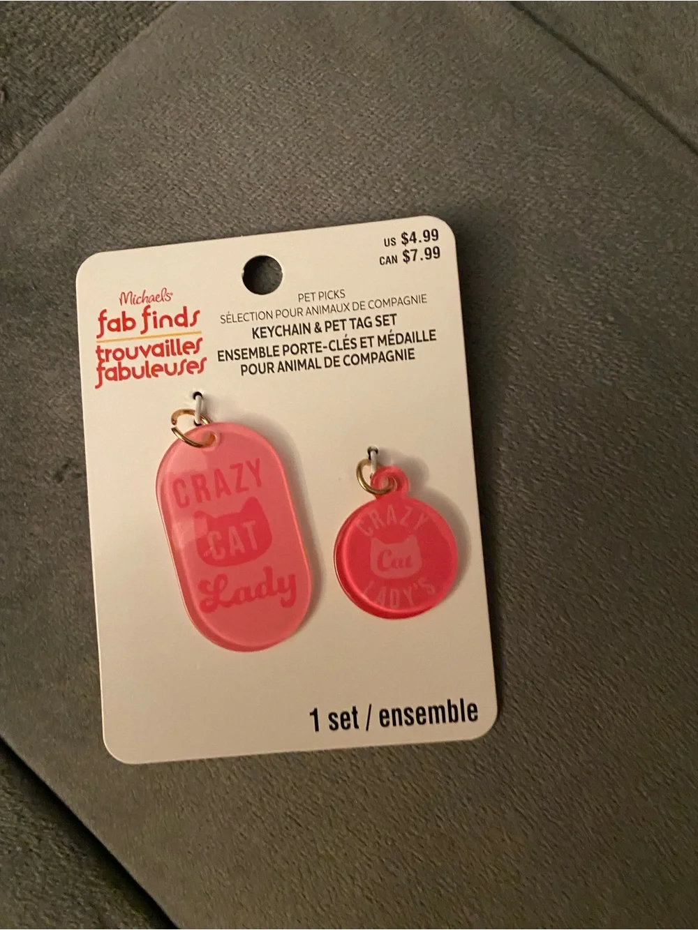 Fab Finds 'Crazy Cat Lady' Pink Keychain & Pet Tag Set